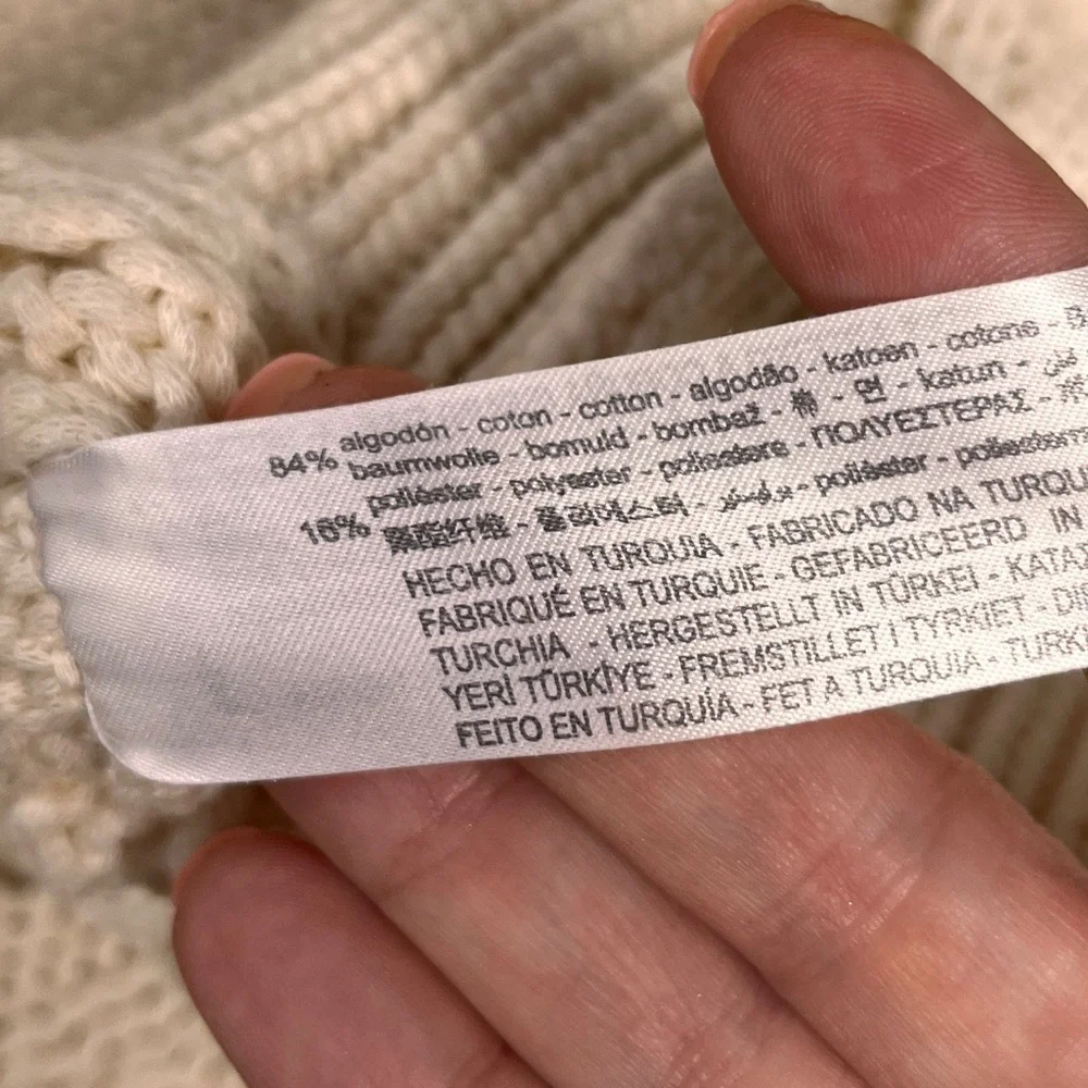 Zara Diamond Knit Cardigan Chunky Slouchy Oversized Neutral Cream Sweater S - Picture 11 of 12